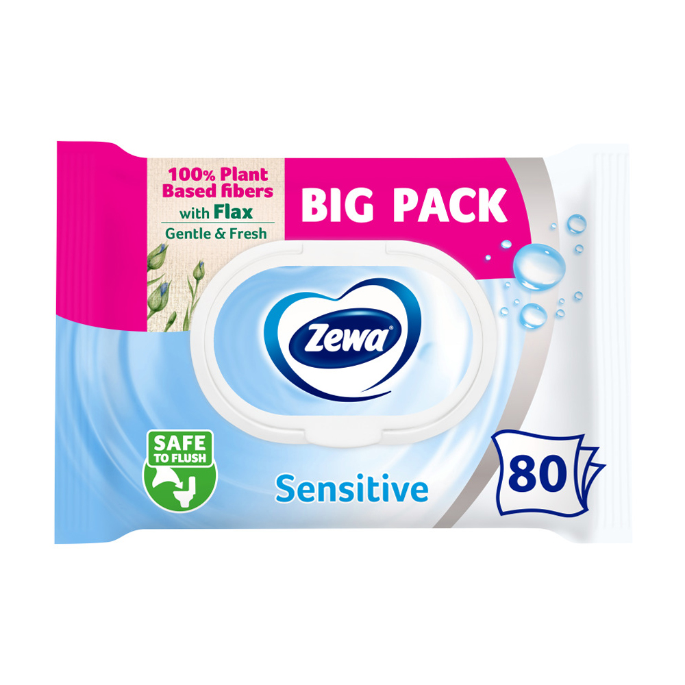 Вологий туалетний папір Zewa Sensitive без аромату, 1-шаровий, 80 шт